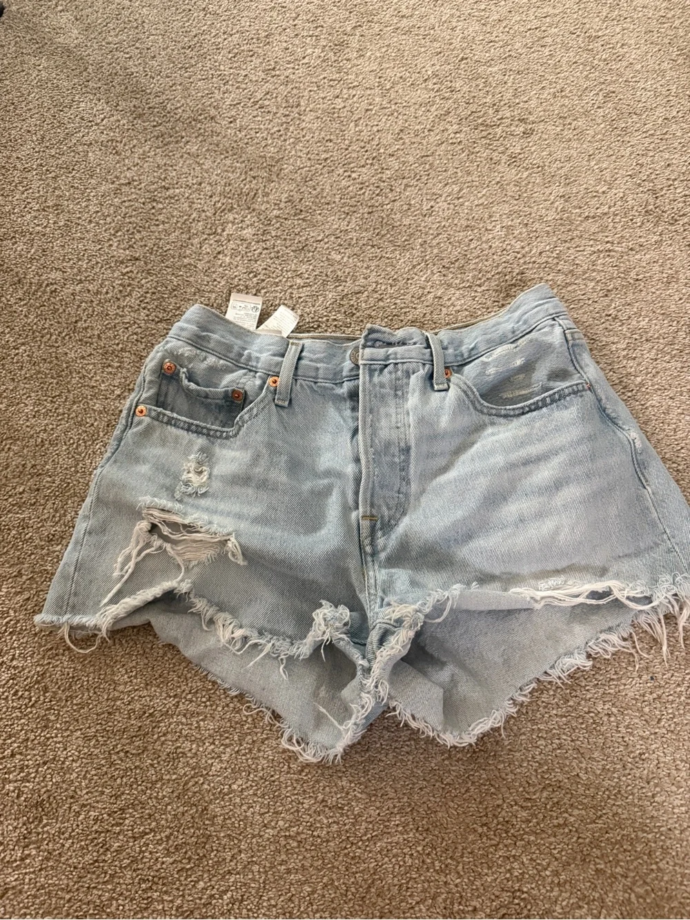 Levi's Light Blue Distressed High Waist Denim Shorts